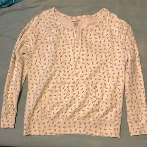 Lucky brand kangaroo pocket floral sweatshirt top size large EUC